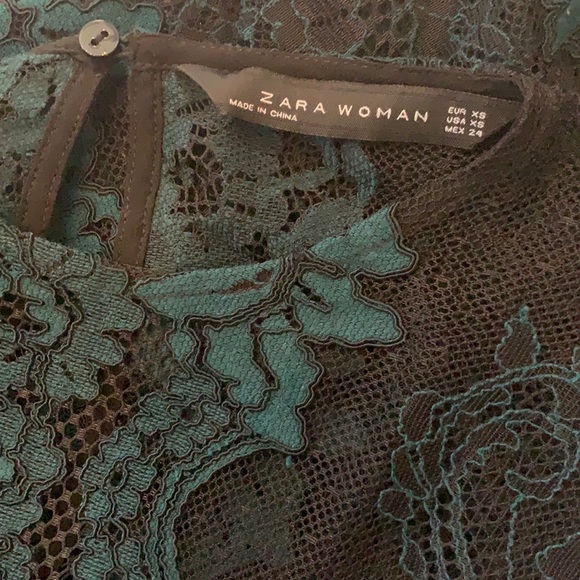 3/$25 ‼️ Zara Guipure Green & Black Lace Blouse Long Sleeve Top - Picture 4 of 4